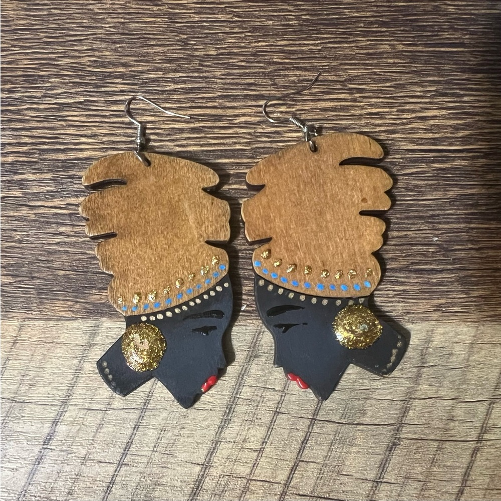 Handcrafted Wooden Earrings with Gold Accents